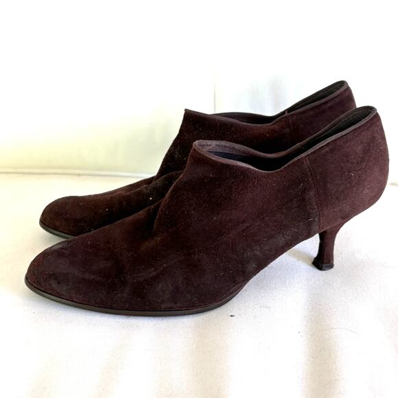 Stuart Weitzman Suede Booties 8.5 Dark Brown Boots Ankle Boots Heel 90s Y2K - Picture 1 of 6